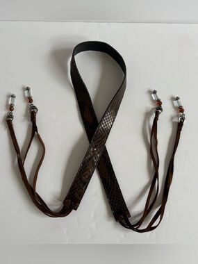 Vicenza Brown Black Italian Calfskin Thin Belt Tessel Dangle Charm Beads 30 Boho